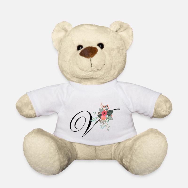 Buchstabe v Blumen - Teddy - Weiß