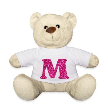 Buchstabe M Rosa Glitzer - Teddy - Weiß - Vorne