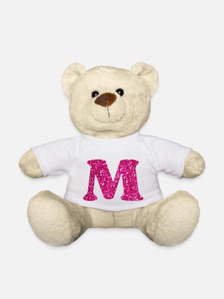 M-kirjain vaaleanpunainen glitter - Nalle - valkoinen