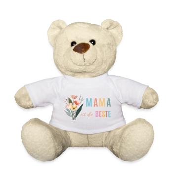 Mama ist die Beste! Blumen, bunt, personalisierbar - Teddy - Weiß - Vorne