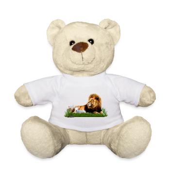 Lion et agneau dans une prairie d’herbe - Nounours - blanc - Devant