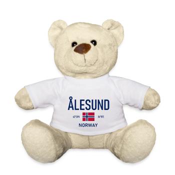 Alesund - Norvège - Coordonnées - Drapeau - Nounours - blanc - Devant