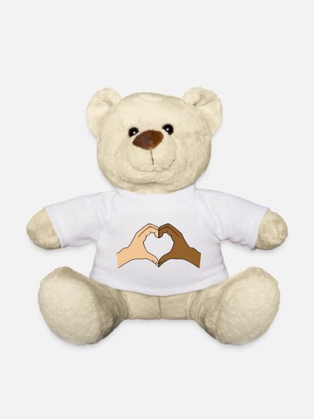 Coloured heart hand motif - customisable - Teddy Bear - white