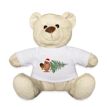 Niedlicher Weihnachtsbiber mit Tannenbaum - Teddy - Weiß - Vorne