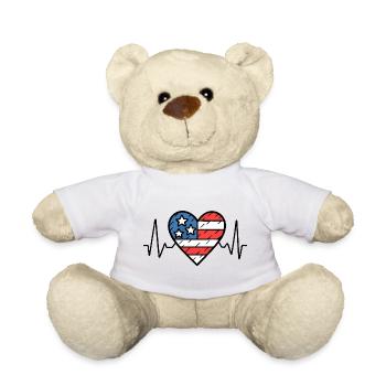 USA Heartbeat Line Amerikanische Flagge Love Design - Teddy - Weiß - Vorne