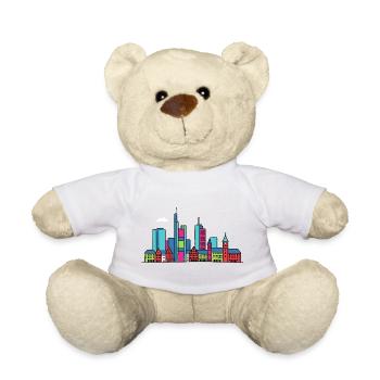 Frankfurter Stadtsilhouette Mainhattan Linienkunst - Teddy - Weiß - Vorne