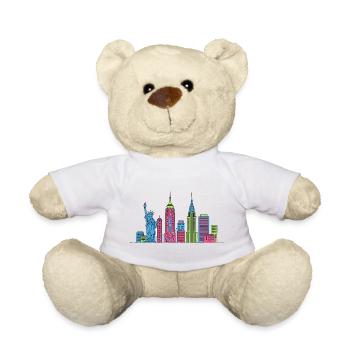 New York City Skyline Liberty Line Art - Teddy Bear - white - Front