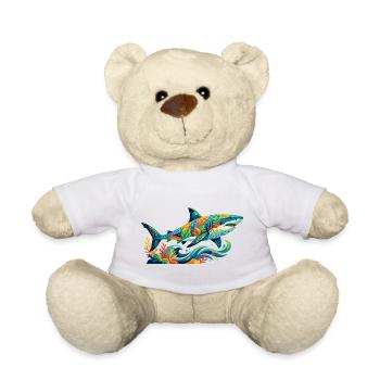 Motif de mosaïque de requin en couleurs sous-marines colorées - Nounours - blanc - Devant