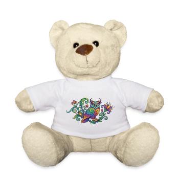 Bunte Eule im Floralen Muster Kunst Design Motiv - Teddy - Weiß - Vorne