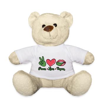 T-shirt graphique végan Peace Love - Nounours - blanc - Devant