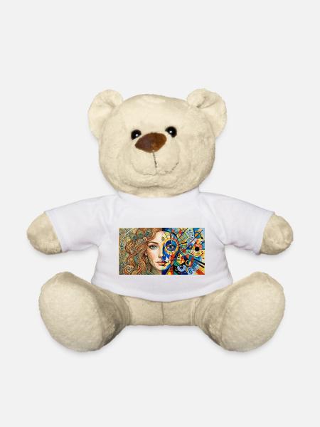 Dual Portrait: Nature Meets Abstract - Teddy Bear - white
