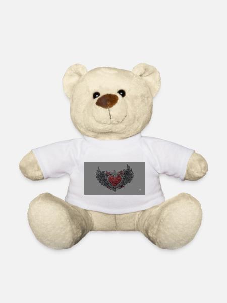 Flügelherz mit Flammen und Schädeln - Teddy - Weiß
