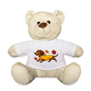 Herbst Dackel in Gelber Regenjacke - Teddy - Weiß - Vorne