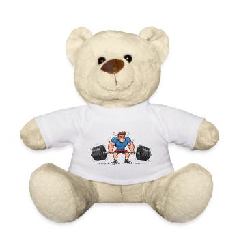 Comic Weightlifter – Strong Man Training - Teddy Bear - white - Front