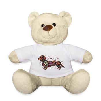Dachshund Floral Pattern - Teddy Bear - white - Front