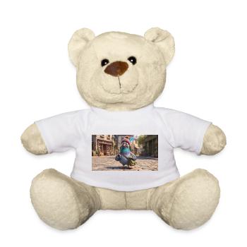 Traveler Pigeon in Beanie exploring European Town - Teddy Bear - white - Front