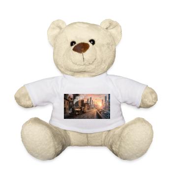Time Travel: Retro Steam Train and Futuristic City - Teddy Bear - white - Front