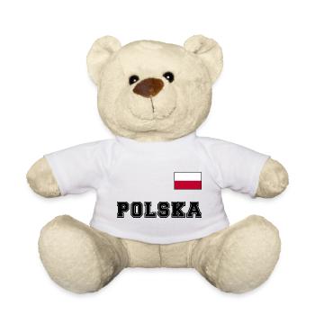 Polen Trikot Look – POLSKA mit Fahne bzw. Flagge - Teddy - Weiß - Vorne