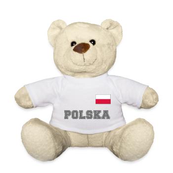 Polen Trikot Look – POLSKA mit Fahne bzw. Flagge - Teddy - Weiß - Vorne