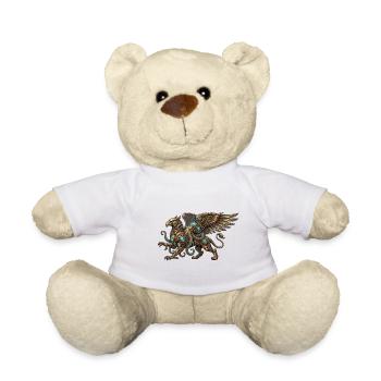 Steampunk bird of prey with turquoise runes - Teddy Bear - white - Front
