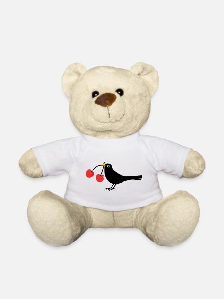 Krähe mit Kirschen - Teddy - Weiß