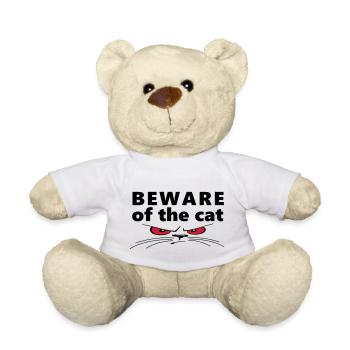 Slogan beware of the cat. Watch out for the cat. - Teddy Bear - white - Front