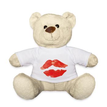 Bouche Lèvres Rouge Baiser Idée Cadeau - Nounours - blanc - Devant