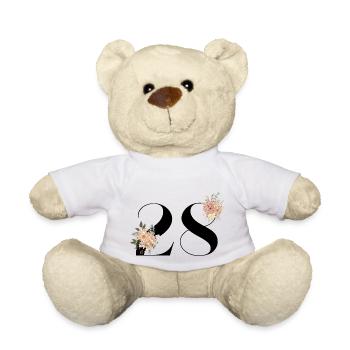 28e anniversaire fleuris (Cadeau de 28 ans) - Nounours - blanc - Devant