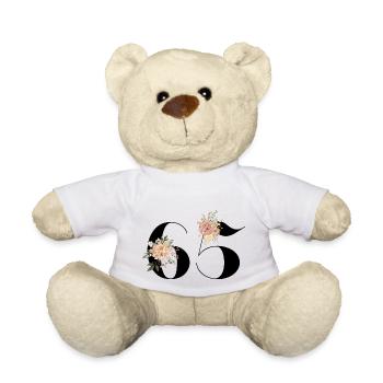 65e anniversaire fleuris (Cadeau de 65 ans) - Nounours - blanc - Devant