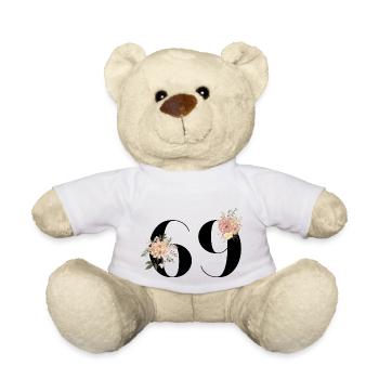 Blumen zum 69-jährigen Jubiläum (Geschenk von 69 Jahren) - Teddy - Weiß - Vorne