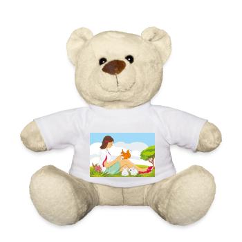 Fille mignonne jouant avec l’écureuil et les lapins - Nounours - blanc - Devant