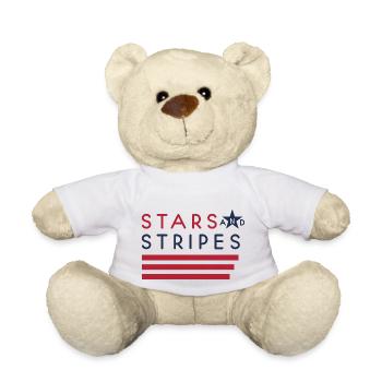 Stars and Stripes, sauberer Flaggen-inspirierter Text - Teddy - Weiß - Vorne
