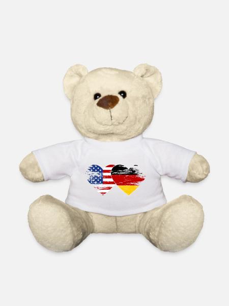 USA Deutschland Flagge used Herz - Teddy - Weiß