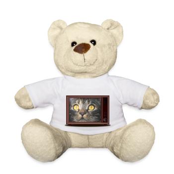 Chat à la télévision - Nounours - blanc - Devant