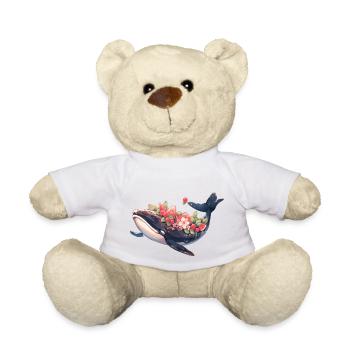 Whale with Flowers and Fruits Whale Artwork - Teddy Bear - white - Front