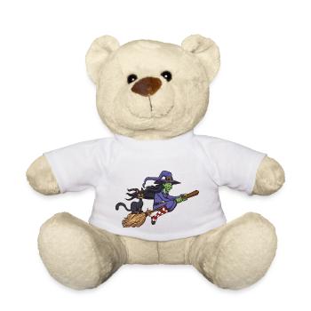 Cartoon Hexe Fliegt Auf Ihrem Besen - Teddy - Weiß - Vorne
