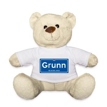 Panneau de nom de lieu Grunn (Groningue) - Nounours - blanc - Devant