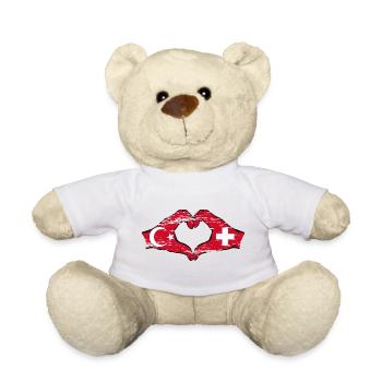 Turquie Suisse Drapeau Mains Coeur Forme Utilisé - Nounours - blanc - Devant