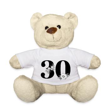Numéro 30 floral noir -30e anniversaire floral - Nounours - blanc - Devant