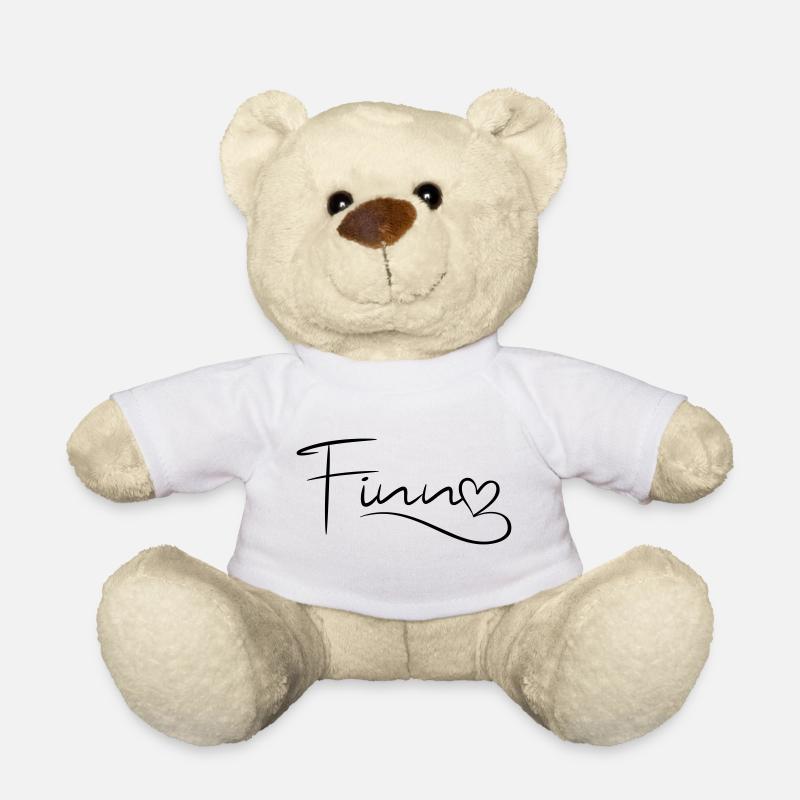 Finn Name First Name Heart Decor - Teddy Bear - white