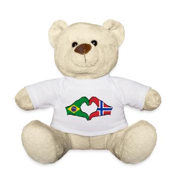 Brésil Norvège Drapeau Mains Coeur Forme - Nounours - blanc - Devant