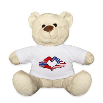 Norway USA Flag Hand Heart Shape Used - Teddy Bear - white - Front