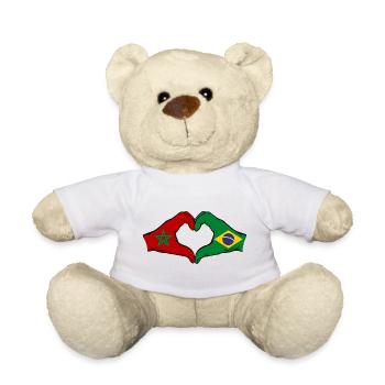 Maroc Brésil Drapeau Mains Coeur Forme - Nounours - blanc - Devant