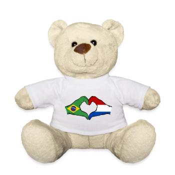 Brésil Hollande drapeau main coeur forme - Nounours - blanc - Devant