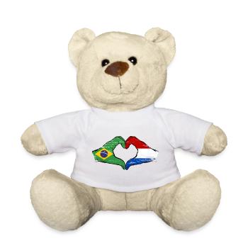 Brésil Hollande drapeau main coeur utilisé - Nounours - blanc - Devant