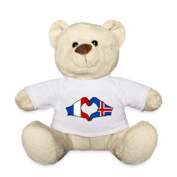 Drapeau de la France et de l'Islande, mains en forme de cœur - Nounours - blanc - Devant