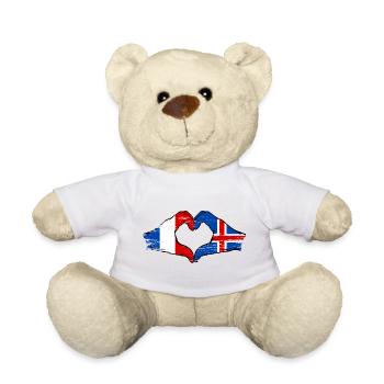 Drapeau de la France et de l'Islande, mains en forme de cœur utilisées - Nounours - blanc - Devant