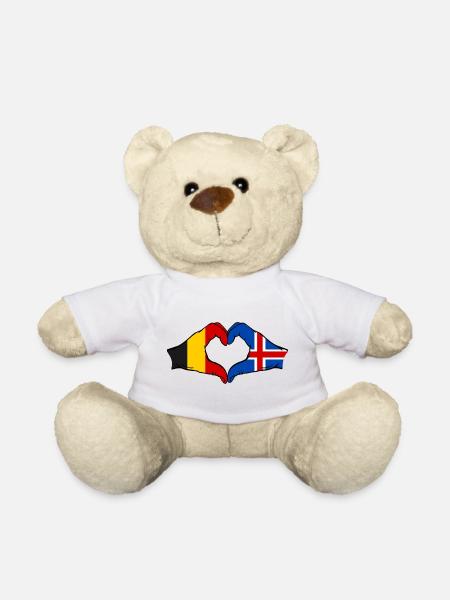 Belgien Island Flagge Hände Herzform - Teddy - Weiß