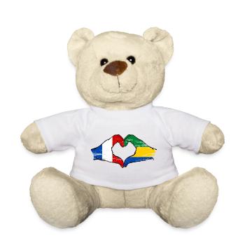 Drapeau de la France et du Gabon, mains en forme de cœur, utilisé - Nounours - blanc - Devant