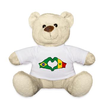 Brésil Sénégal Drapeau Mains Coeur Forme - Nounours - blanc - Devant